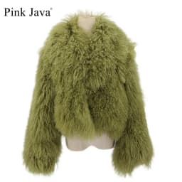 PINK JAVA QC23050-2 new arrival real mongolia sheep fur jackets women winter fur coat wholesale hot sale