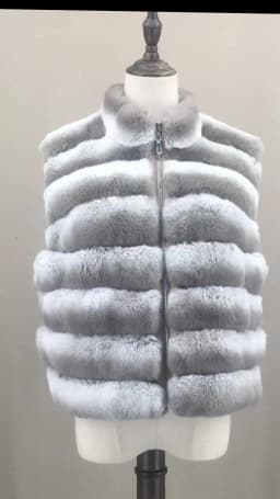 Women's Real Rex Rabbit Fur Vest | Chinchilla Color Winter Warm Fluffy Gilet | Limited Stock