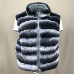 Women's Real Rex Rabbit Fur Vest | Chinchilla Color Winter Warm Fluffy Gilet | Limited Stock
