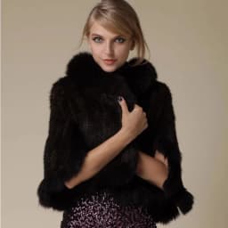 New Real Genuine Natural Knitted Mink Fur Shawl Coat With Fox Fur Collar Women's Fashion Knit Jacket Cape