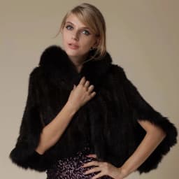 New Real Genuine Natural Knitted Mink Fur Shawl Coat With Fox Fur Collar Women's Fashion Knit Jacket Cape