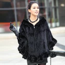 Fashion Women Fur Shawl Winter Knitted Real Mink Fur Stole With Fur Hood Knitted Mink Poncho Pashmina