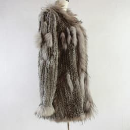 Spain Russia USA Canada popular Women knitted real genuine real rabbit fur coat overcoat jackets garment raccoon collar