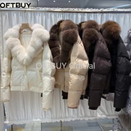 OFTBUY Woman Real Fur Collar White Duck Down Jacket Winter Warm Thick Button Luxury Fashion Coat Women Short Puffer Clothing