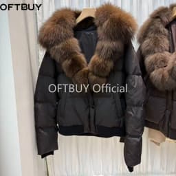 OFTBUY Woman Real Fur Collar White Duck Down Jacket Winter Warm Thick Button Luxury Fashion Coat Women Short Puffer Clothing
