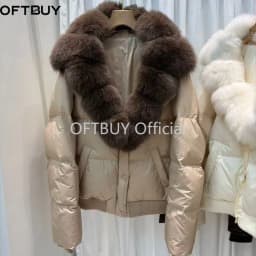 OFTBUY Woman Real Fur Collar White Duck Down Jacket Winter Warm Thick Button Luxury Fashion Coat Women Short Puffer Clothing