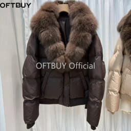 OFTBUY Woman Real Fur Collar White Duck Down Jacket Winter Warm Thick Button Luxury Fashion Coat Women Short Puffer Clothing