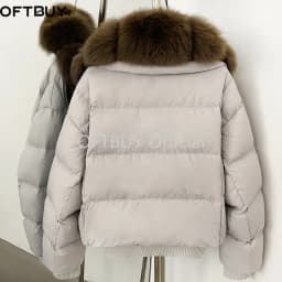 OFTBUY New Winter Clothes Women Real Fox Fur Duck Down Jacket Short Warm Natural Fur Puffer Coat Female Luxury Fashion Outerwear