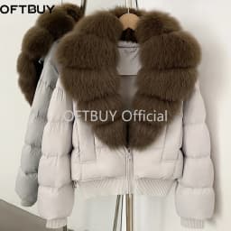 OFTBUY New Winter Clothes Women Real Fox Fur Duck Down Jacket Short Warm Natural Fur Puffer Coat Female Luxury Fashion Outerwear