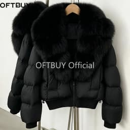 OFTBUY New Winter Clothes Women Real Fox Fur Duck Down Jacket Short Warm Natural Fur Puffer Coat Female Luxury Fashion Outerwear
