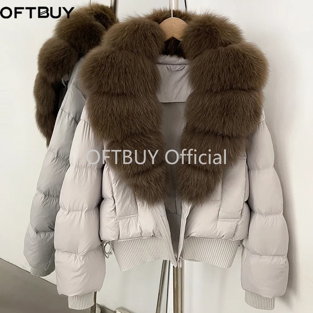 OFTBUY New Winter Clothes Women Real Fox Fur Duck Down Jacket Short Warm Natural Fur Puffer Coat Female Luxury Fashion Outerwear