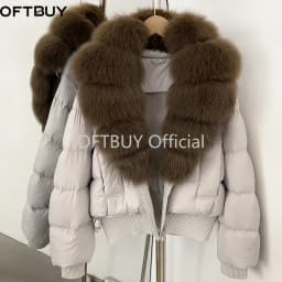 OFTBUY New Winter Clothes Women Real Fox Fur Duck Down Jacket Short Warm Natural Fur Puffer Coat Female Luxury Fashion Outerwear