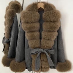 OFTBUY New Luxury Warm Winter Clothing with Natural Fox Fur Women 100% Wool Coat Belted Waist Real Fox Fur Woolen Jacket Female