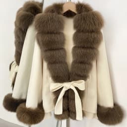 OFTBUY New Luxury Warm Winter Clothing with Natural Fox Fur Women 100% Wool Coat Belted Waist Real Fox Fur Woolen Jacket Female