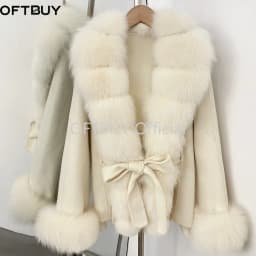 OFTBUY New Luxury Warm Winter Clothing with Natural Fox Fur Women 100% Wool Coat Belted Waist Real Fox Fur Woolen Jacket Female