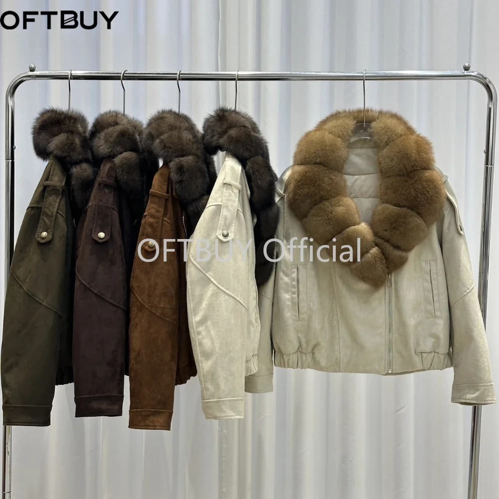 OFTBUY 90 Duck Down Real Fox Fur Collar Luxury Women New Winter Down Jacket Female Loose Short Puffer Coat Thick Warm Outerwear