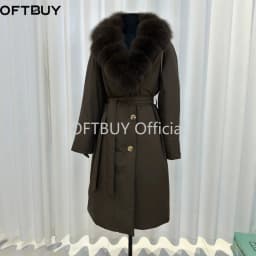 OFTBUY Duck Down Belted Slim Puffer Coat Winter Thick Warm Windproof Outerwear Real Fox Fur Collar Long Duck Down Jacket Women