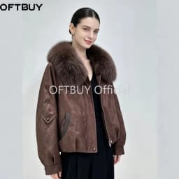 OFTBUY Short Zipper Duck Down Clothing Natural Fur Outerwear New Winter Real Fox Fur Coat Women Lightweight Down Jacket Female