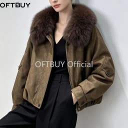 OFTBUY Short Zipper Duck Down Clothing Natural Fur Outerwear New Winter Real Fox Fur Coat Women Lightweight Down Jacket Female