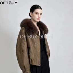 OFTBUY Short Zipper Duck Down Clothing Natural Fur Outerwear New Winter Real Fox Fur Coat Women Lightweight Down Jacket Female