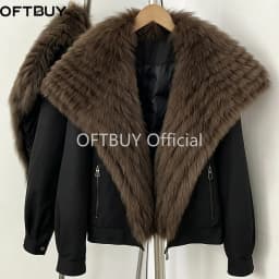 OFTBUY Natural Fur Cuffs Coat Outerwear Female New Winter Women Real Striped Fur Collar Windproof Parka Warm Duck Down Jacket