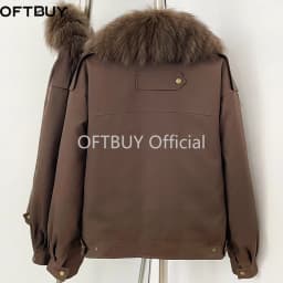OFTBUY Natural Fur Cuffs Coat Outerwear Female New Winter Women Real Striped Fur Collar Windproof Parka Warm Duck Down Jacket