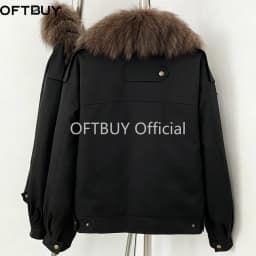 OFTBUY Natural Fur Cuffs Coat Outerwear Female New Winter Women Real Striped Fur Collar Windproof Parka Warm Duck Down Jacket