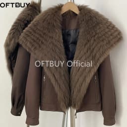 OFTBUY Natural Fur Cuffs Coat Outerwear Female New Winter Women Real Striped Fur Collar Windproof Parka Warm Duck Down Jacket