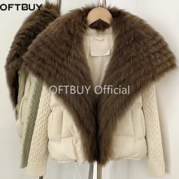 OFTBUY 2026 Women New Winter Clothing Real Fox Fur Collar Cropped Warm Puffer Coat Duck Down Jacket Female Fashion Outerwear