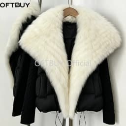 OFTBUY 2026 Women New Winter Clothing Real Fox Fur Collar Cropped Warm Puffer Coat Duck Down Jacket Female Fashion Outerwear