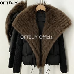 OFTBUY 2026 Women New Winter Clothing Real Fox Fur Collar Cropped Warm Puffer Coat Duck Down Jacket Female Fashion Outerwear