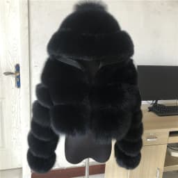 HUAQIUMEISI Natural Fox Fur Hooded Jacket New High Street Women Winter Real Fox Natural Raccoon Fur 3 Rows Hooded Fur Coat