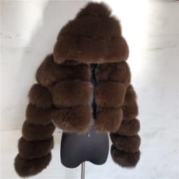 HUAQIUMEISI Natural Fox Fur Hooded Jacket New High Street Women Winter Real Fox Natural Raccoon Fur 3 Rows Hooded Fur Coat