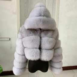HUAQIUMEISI Natural Fox Fur Hooded Jacket New High Street Women Winter Real Fox Natural Raccoon Fur 3 Rows Hooded Fur Coat