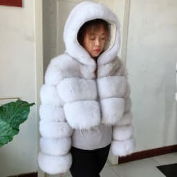 HUAQIUMEISI Natural Fox Fur Hooded Jacket New High Street Women Winter Real Fox Natural Raccoon Fur 3 Rows Hooded Fur Coat