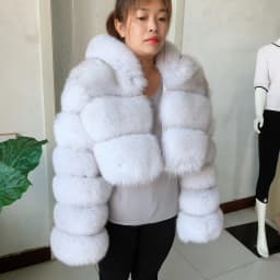 HUAQIUMEISI Natural Fox Fur Hooded Jacket New High Street Women Winter Real Fox Natural Raccoon Fur 3 Rows Hooded Fur Coat