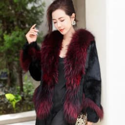 Women Winter Real Rabbit Fur Coat With Raccoon Fur Trimming Fashion Warm Luxury Long Sleeve Genuine Fur Jacket Female Outwear