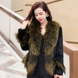 Women Winter Real Rabbit Fur Coat With Raccoon Fur Trimming Fashion Warm Luxury Long Sleeve Genuine Fur Jacket Female Outwear