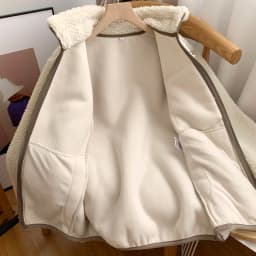Unisex Loose Fit Lamb Fur Jacket with Zipper Pocket Windproof Warm Stand Collar Coat for Couples Autumn Winter Casual Style