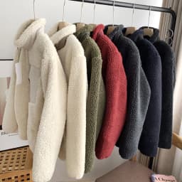 Unisex Loose Fit Lamb Fur Jacket with Zipper Pocket Windproof Warm Stand Collar Coat for Couples Autumn Winter Casual Style