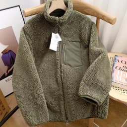 Unisex Loose Fit Lamb Fur Jacket with Zipper Pocket Windproof Warm Stand Collar Coat for Couples Autumn Winter Casual Style