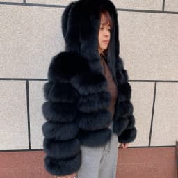 Women's Real Raccoon Hooded Fur Coat and Natural Real Fox Fur Hooded Coat, Winter Warm Coat, Fashionable and Fluffy