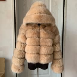 Women's Real Raccoon Hooded Fur Coat and Natural Real Fox Fur Hooded Coat, Winter Warm Coat, Fashionable and Fluffy