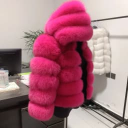 Women's Real Raccoon Hooded Fur Coat and Natural Real Fox Fur Hooded Coat, Winter Warm Coat, Fashionable and Fluffy