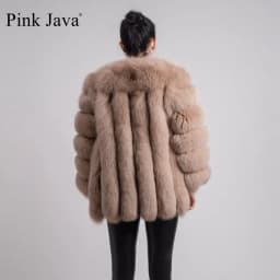 pink java QC8128 new arrival women winter clothes real fox fur coat natural fox fur jacket  hot sale big fur long sleeve