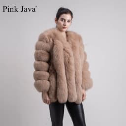 pink java QC8128 new arrival women winter clothes real fox fur coat natural fox fur jacket  hot sale big fur long sleeve