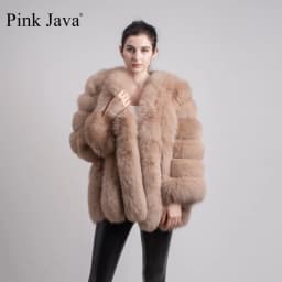 pink java QC8128 new arrival women winter clothes real fox fur coat natural fox fur jacket  hot sale big fur long sleeve