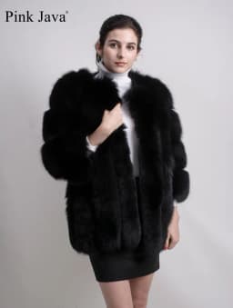 pink java QC8128 new arrival women winter clothes real fox fur coat natural fox fur jacket  hot sale big fur long sleeve