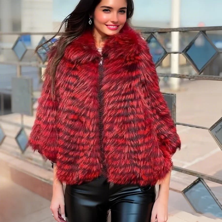 Women's Real Silver Fox Fur Cape Shawl Coat Furry Luxurious Fluffy with Fur Collar Wool Lining Cuffs Stole Crop Jacket 210727