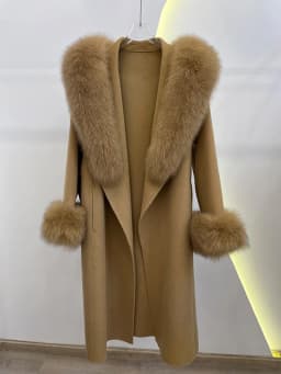 Winter Women Woolen Coat Natural Real Fox Fur Collar Jacket Long Wool Coat Thick Warm Outerwear Detachable Loose Belt Jacket